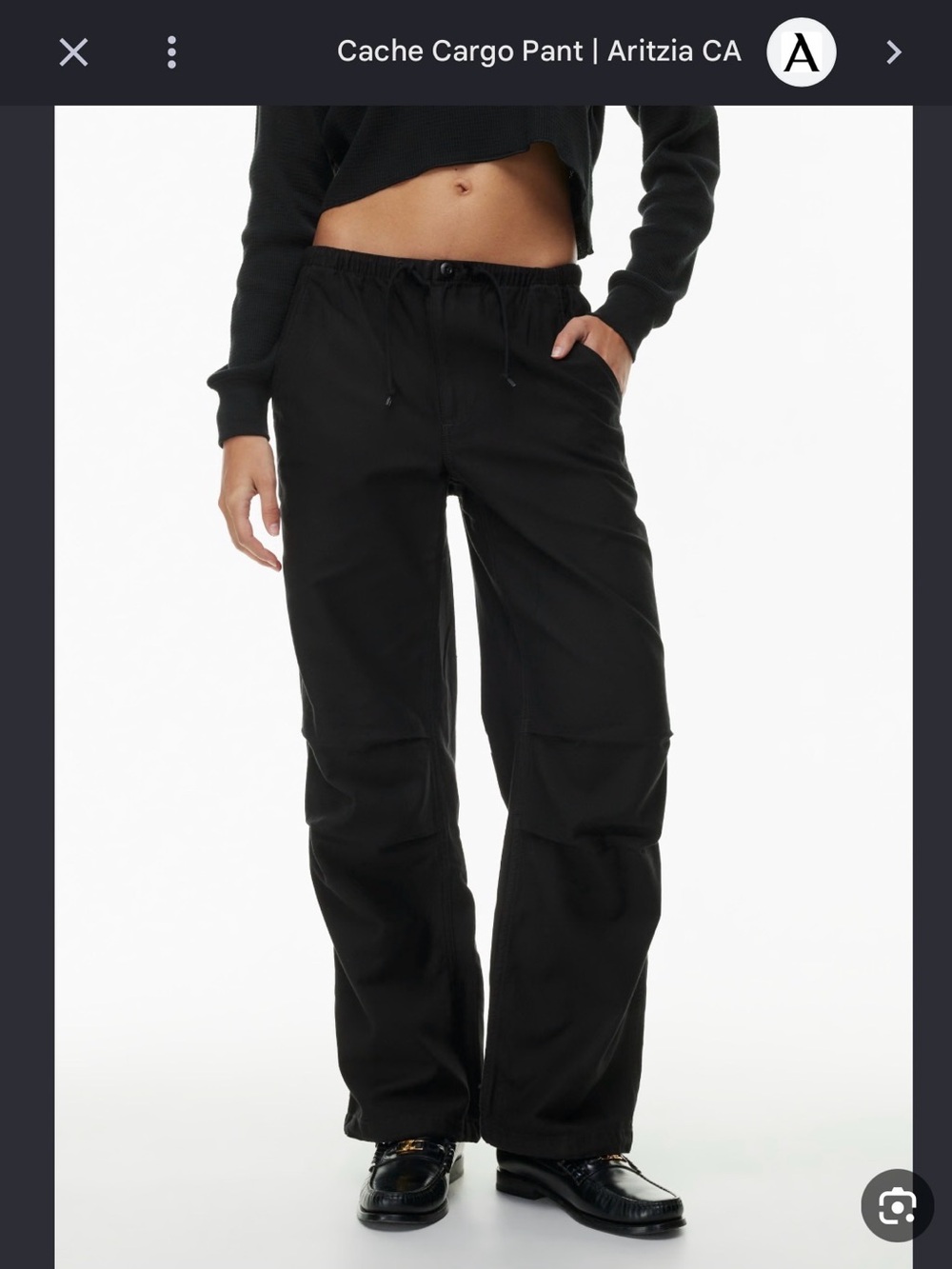 Aritzia Black Drawstring Cargo Joggers